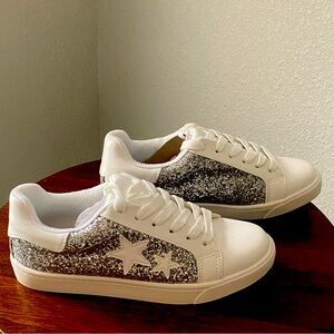 White and silver (glitter) gym shoes